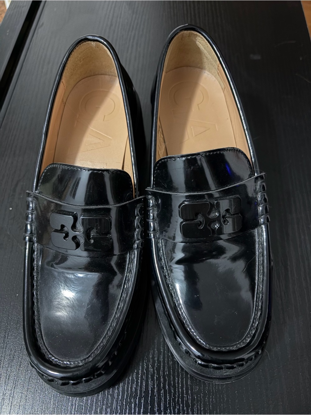 Ganni Black Patent Leather Women's Loafers